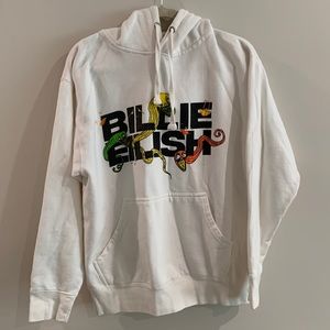 Billie Eilish White Hoodie with Black Writing and Monsters Size M